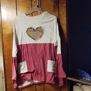 Pink and White Long Sleeve Top with Heart Design